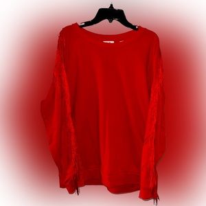 Red Fringed Sleeve Top